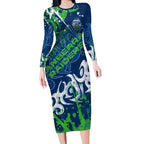 Personalized Canberra Raiders Rugby Long Sleeve Bodycon Dress Urban Street Graffiti Style - Distressed Splatter Elements