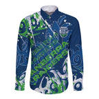 Personalized Canberra Raiders Rugby Long Sleeve Button Shirt Urban Street Graffiti Style - Distressed Splatter Elements