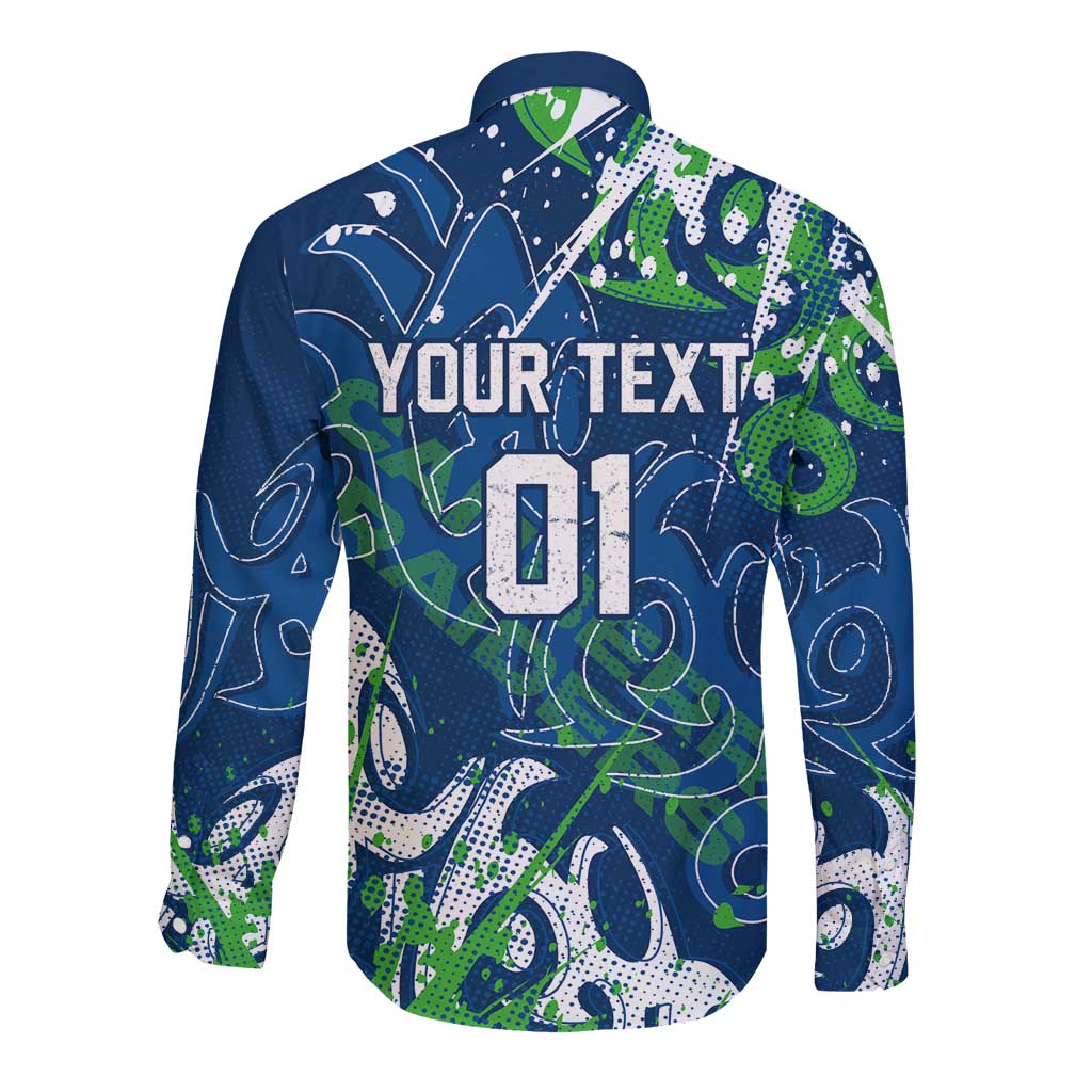 Personalized Canberra Raiders Rugby Long Sleeve Button Shirt Urban Street Graffiti Style - Distressed Splatter Elements