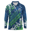 Personalized Canberra Raiders Rugby Long Sleeve Polo Shirt Urban Street Graffiti Style - Distressed Splatter Elements