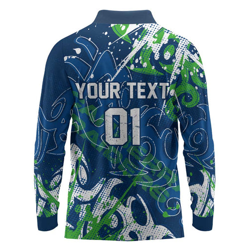 Personalized Canberra Raiders Rugby Long Sleeve Polo Shirt Urban Street Graffiti Style - Distressed Splatter Elements