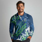 Personalized Canberra Raiders Rugby Long Sleeve Polo Shirt Urban Street Graffiti Style - Distressed Splatter Elements