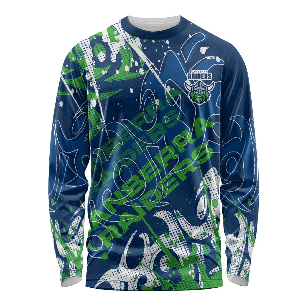 Personalized Canberra Raiders Rugby Long Sleeve Shirt Urban Street Graffiti Style - Distressed Splatter Elements