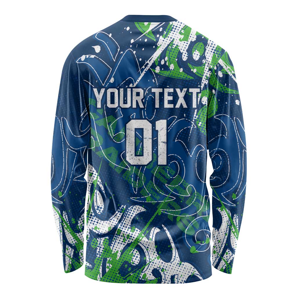 Personalized Canberra Raiders Rugby Long Sleeve Shirt Urban Street Graffiti Style - Distressed Splatter Elements