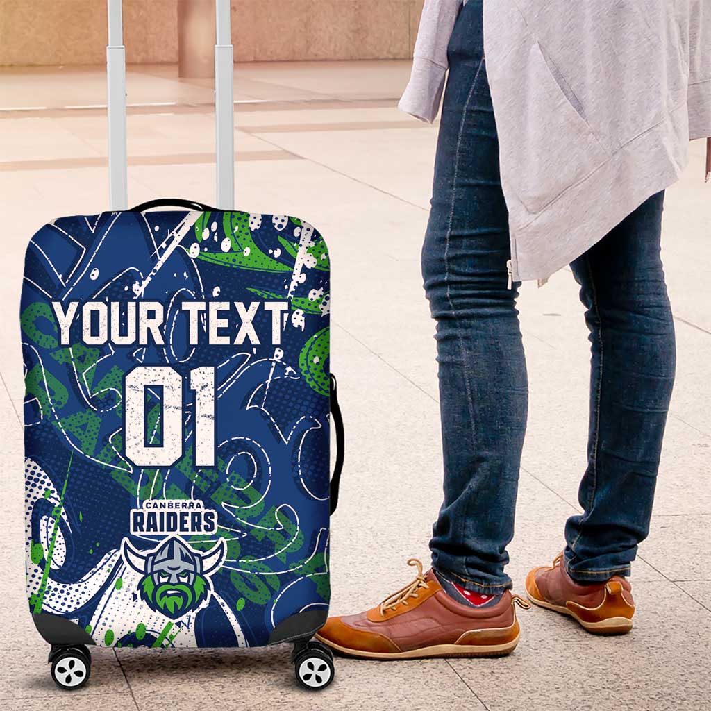 Personalized Canberra Raiders Rugby Luggage Cover Urban Street Graffiti Style - Distressed Splatter Elements