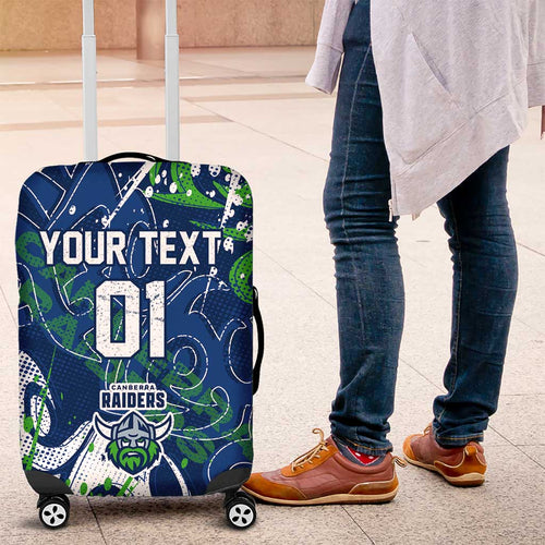 Personalized Canberra Raiders Rugby Luggage Cover Urban Street Graffiti Style - Distressed Splatter Elements