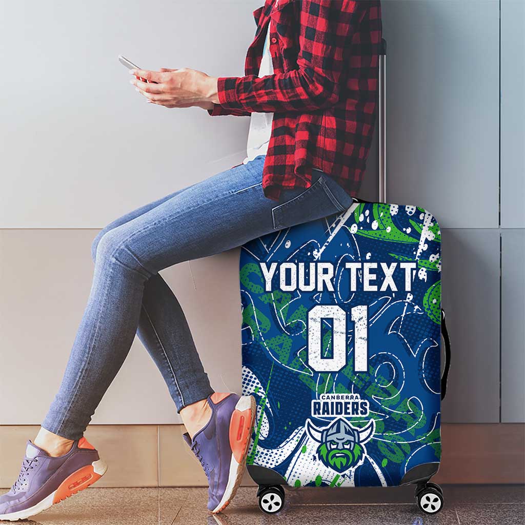 Personalized Canberra Raiders Rugby Luggage Cover Urban Street Graffiti Style - Distressed Splatter Elements