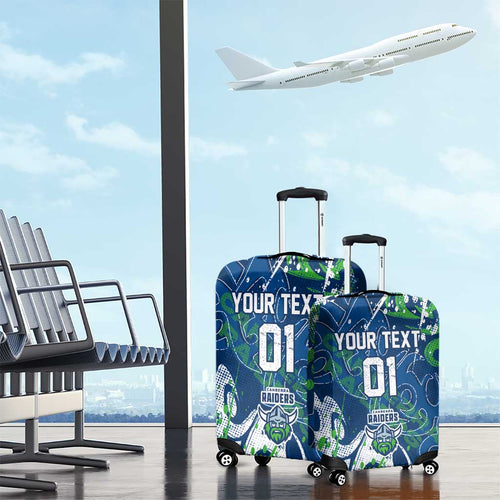 Personalized Canberra Raiders Rugby Luggage Cover Urban Street Graffiti Style - Distressed Splatter Elements