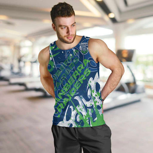 Personalized Canberra Raiders Rugby Men Tank Top Urban Street Graffiti Style - Distressed Splatter Elements