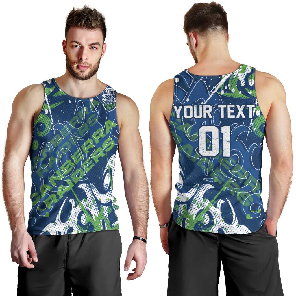 Personalized Canberra Raiders Rugby Men Tank Top Urban Street Graffiti Style - Distressed Splatter Elements
