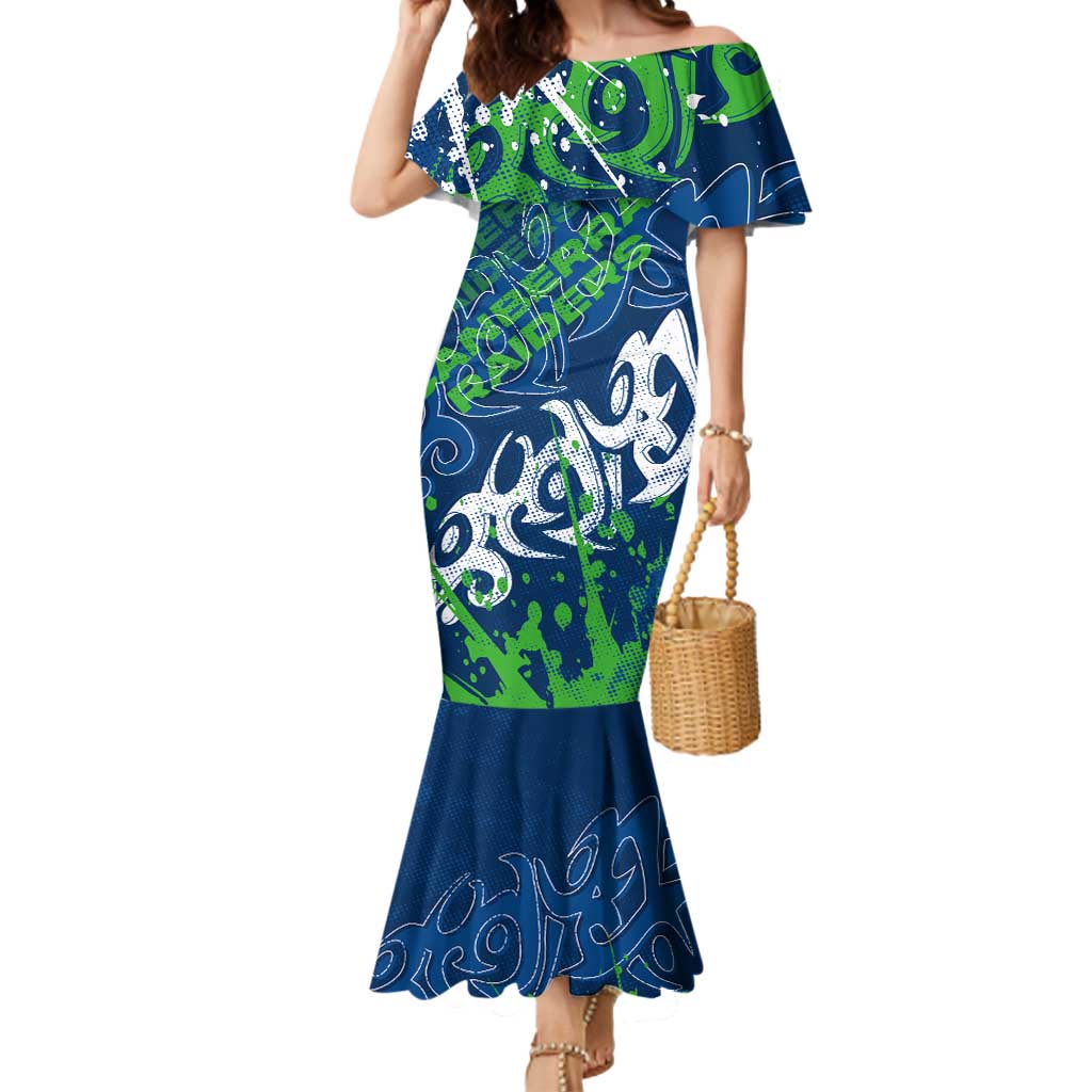 Personalized Canberra Raiders Rugby Mermaid Dress Urban Street Graffiti Style - Distressed Splatter Elements
