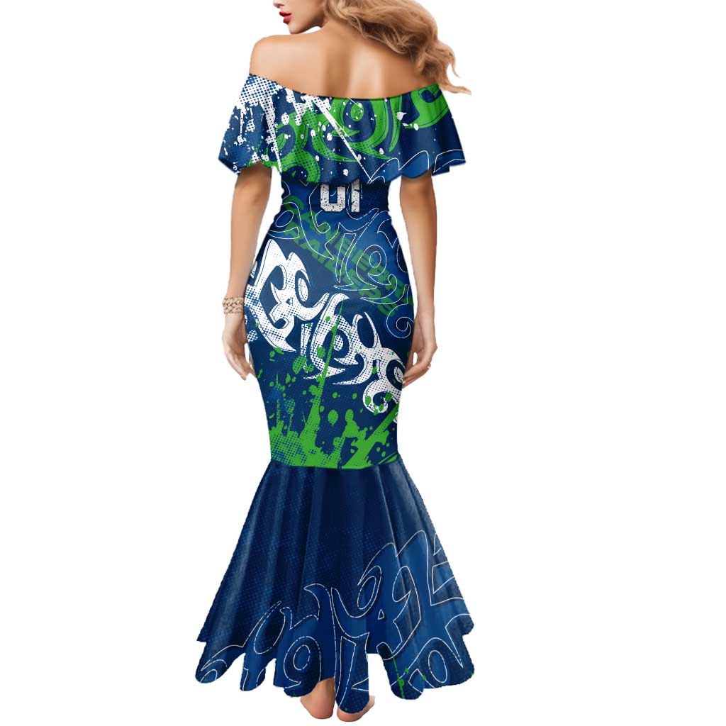 Personalized Canberra Raiders Rugby Mermaid Dress Urban Street Graffiti Style - Distressed Splatter Elements
