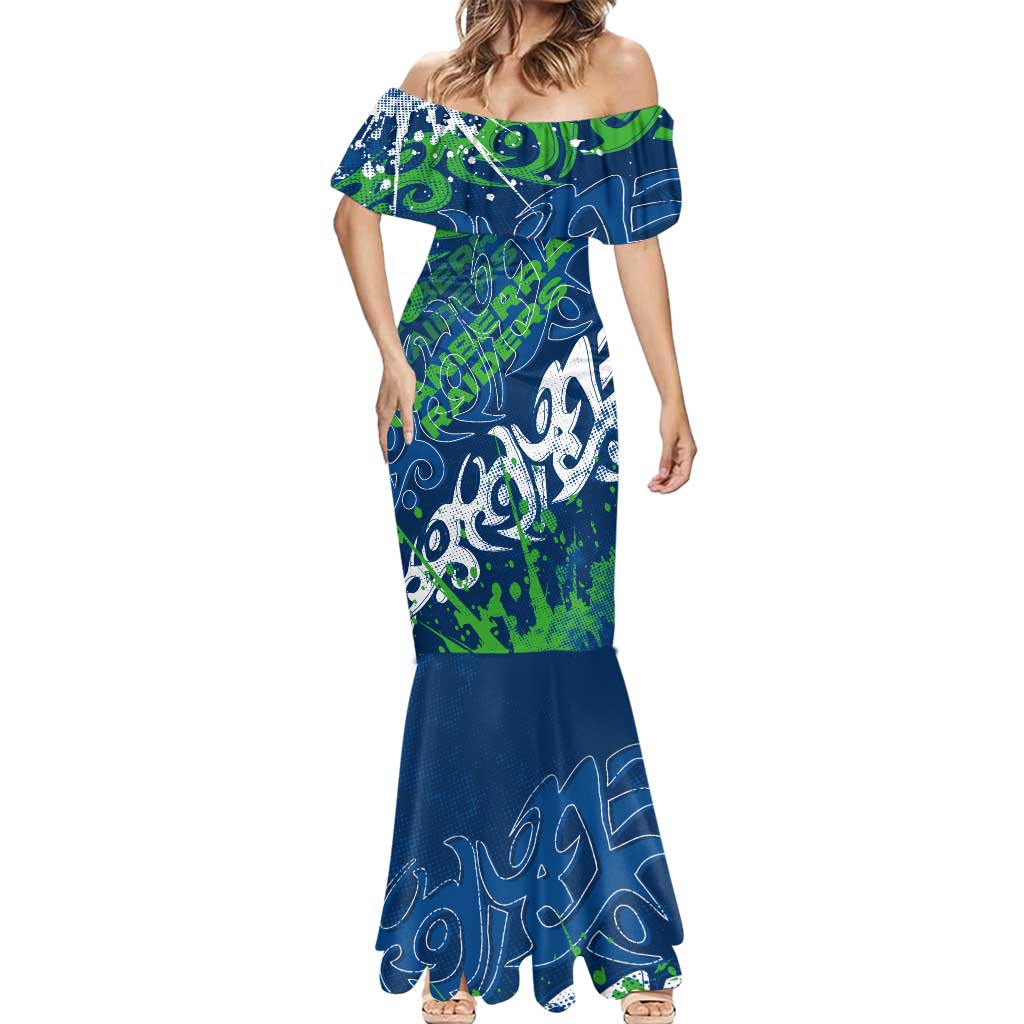 Personalized Canberra Raiders Rugby Mermaid Dress Urban Street Graffiti Style - Distressed Splatter Elements