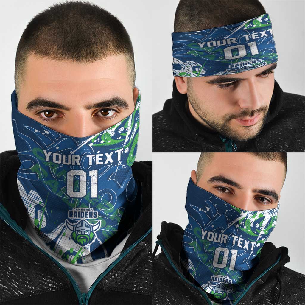 Personalized Canberra Raiders Rugby Neck Gaiter Urban Street Graffiti Style - Distressed Splatter Elements