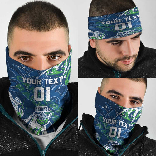 Personalized Canberra Raiders Rugby Neck Gaiter Urban Street Graffiti Style - Distressed Splatter Elements