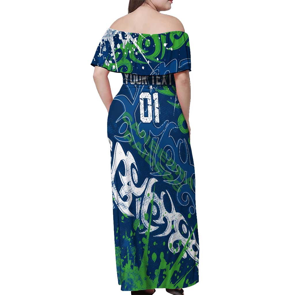 Personalized Canberra Raiders Rugby Off Shoulder Maxi Dress Urban Street Graffiti Style - Distressed Splatter Elements