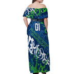 Personalized Canberra Raiders Rugby Off Shoulder Maxi Dress Urban Street Graffiti Style - Distressed Splatter Elements