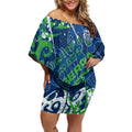 Personalized Canberra Raiders Rugby Off Shoulder Short Dress Urban Street Graffiti Style - Distressed Splatter Elements