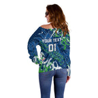 Personalized Canberra Raiders Rugby Off Shoulder Sweater Urban Street Graffiti Style - Distressed Splatter Elements