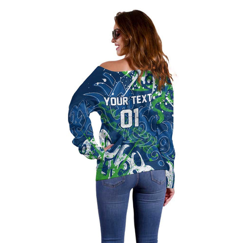 Personalized Canberra Raiders Rugby Off Shoulder Sweater Urban Street Graffiti Style - Distressed Splatter Elements