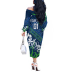Personalized Canberra Raiders Rugby Off The Shoulder Long Sleeve Dress Urban Street Graffiti Style - Distressed Splatter Elements
