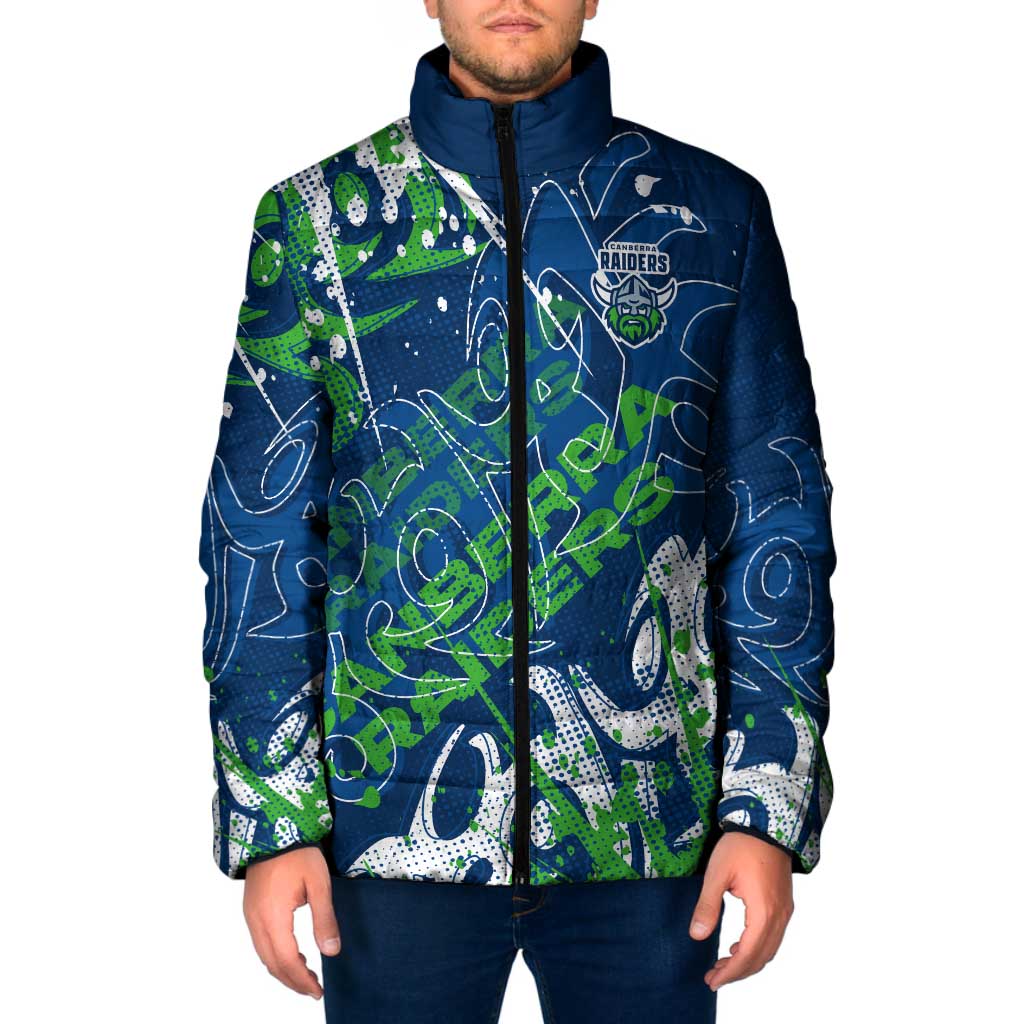 Personalized Canberra Raiders Rugby Padded Jacket Urban Street Graffiti Style - Distressed Splatter Elements