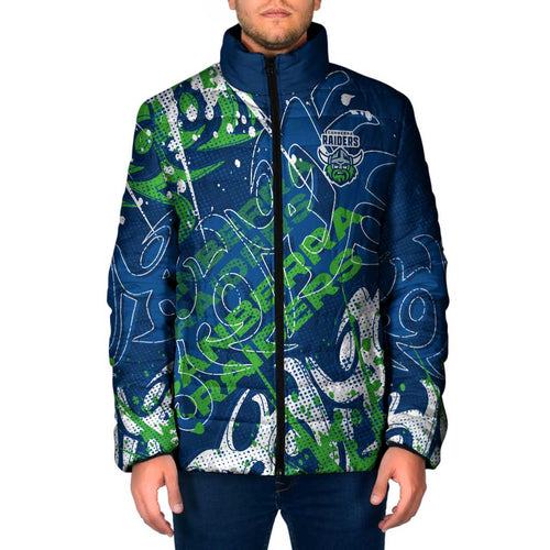 Personalized Canberra Raiders Rugby Padded Jacket Urban Street Graffiti Style - Distressed Splatter Elements