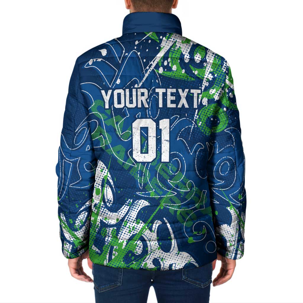 Personalized Canberra Raiders Rugby Padded Jacket Urban Street Graffiti Style - Distressed Splatter Elements