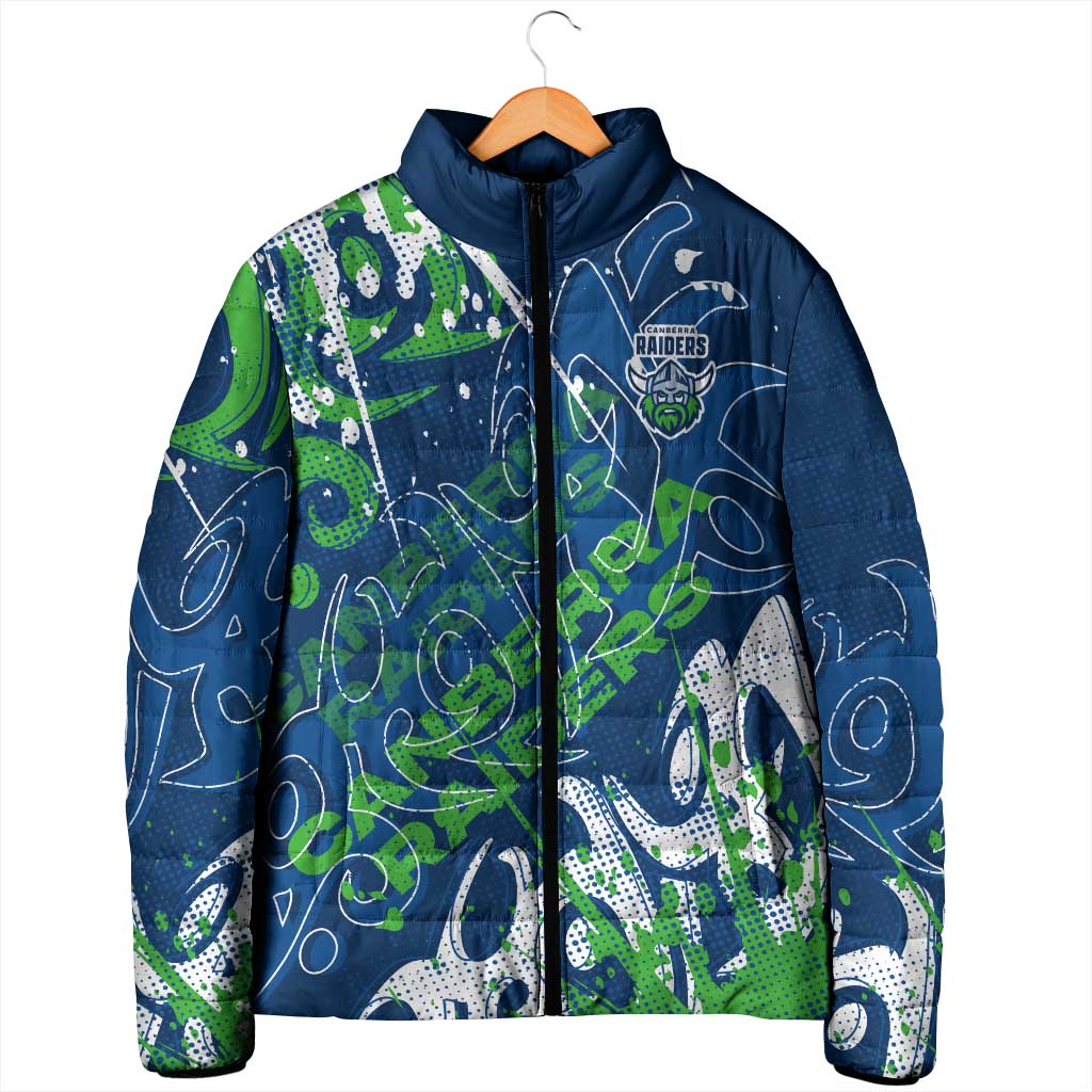 Personalized Canberra Raiders Rugby Padded Jacket Urban Street Graffiti Style - Distressed Splatter Elements