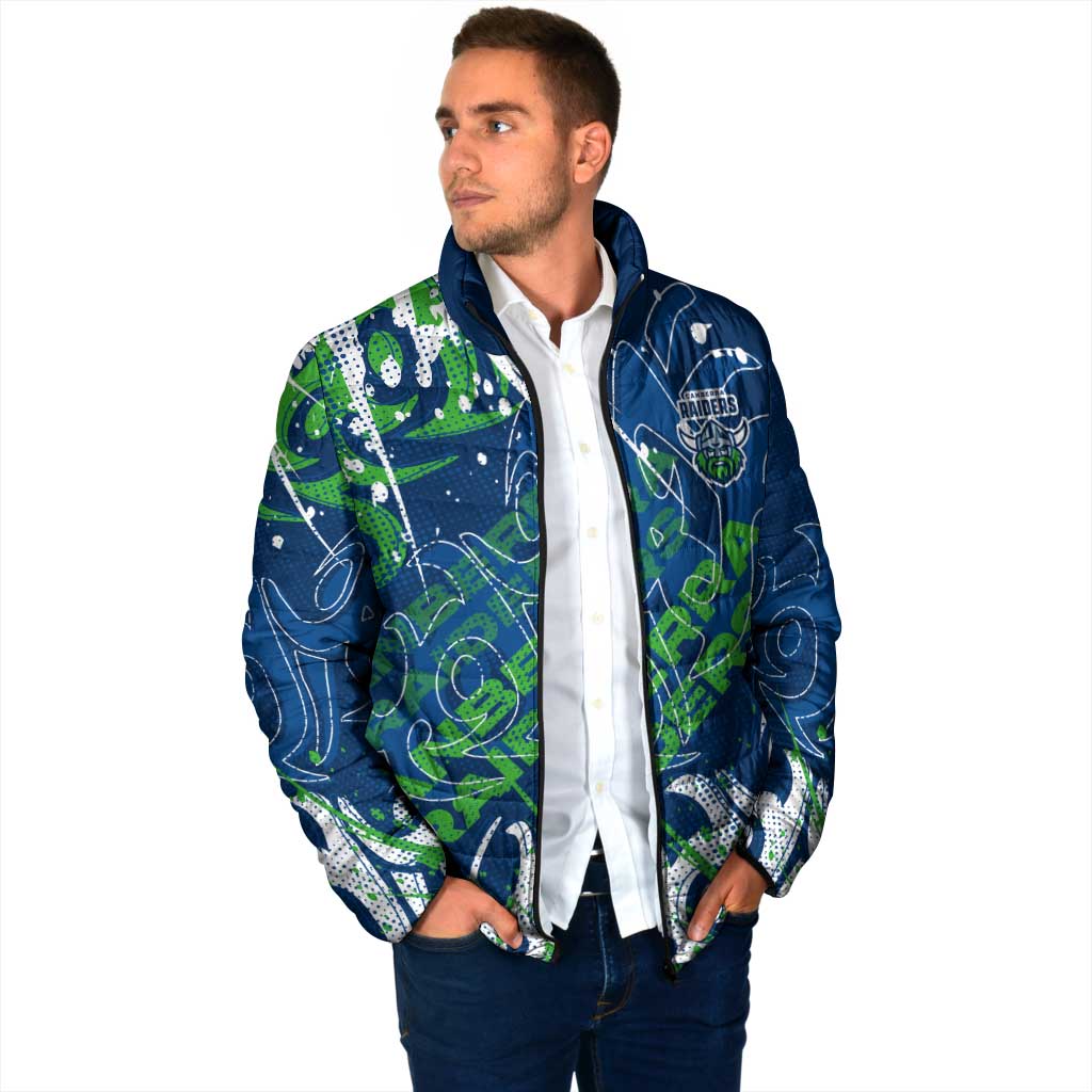 Personalized Canberra Raiders Rugby Padded Jacket Urban Street Graffiti Style - Distressed Splatter Elements
