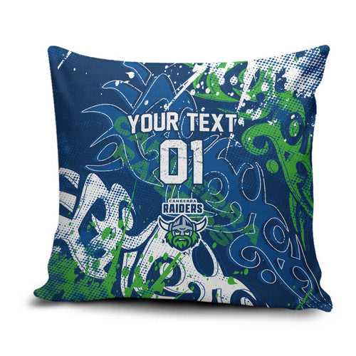Personalized Canberra Raiders Rugby Pillow Cover Urban Street Graffiti Style - Distressed Splatter Elements
