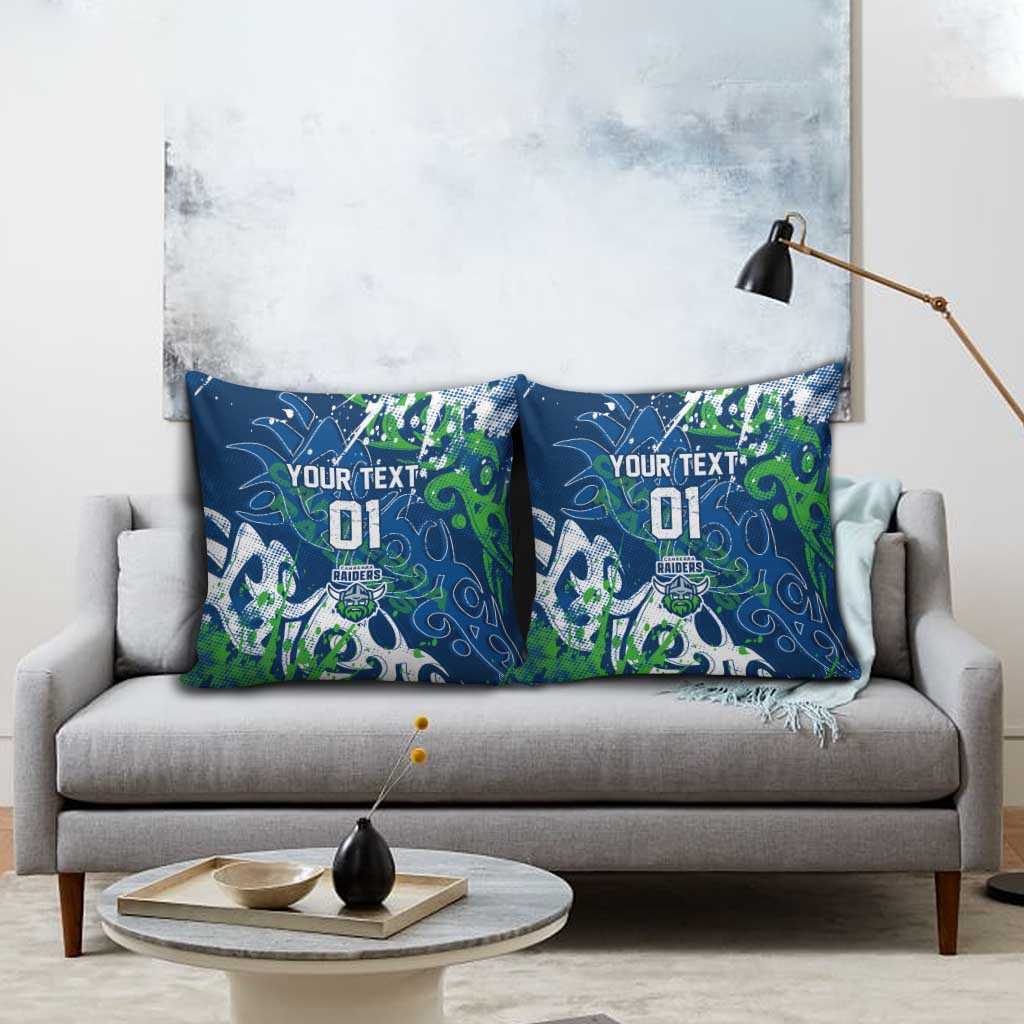 Personalized Canberra Raiders Rugby Pillow Cover Urban Street Graffiti Style - Distressed Splatter Elements