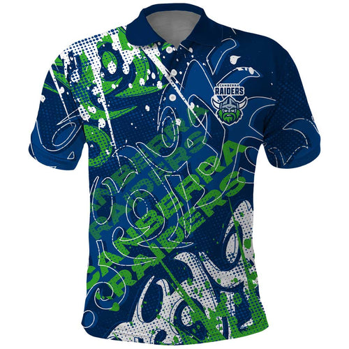 Personalized Canberra Raiders Rugby Polo Shirt Urban Street Graffiti Style - Distressed Splatter Elements