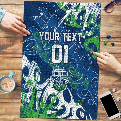 Personalized Canberra Raiders Rugby Puzzle Urban Street Graffiti Style - Distressed Splatter Elements