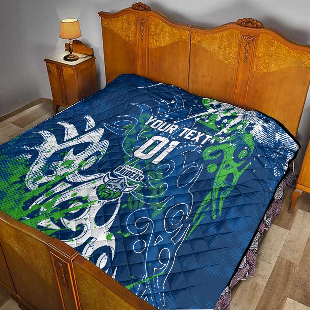 Personalized Canberra Raiders Rugby Quilt Urban Street Graffiti Style - Distressed Splatter Elements