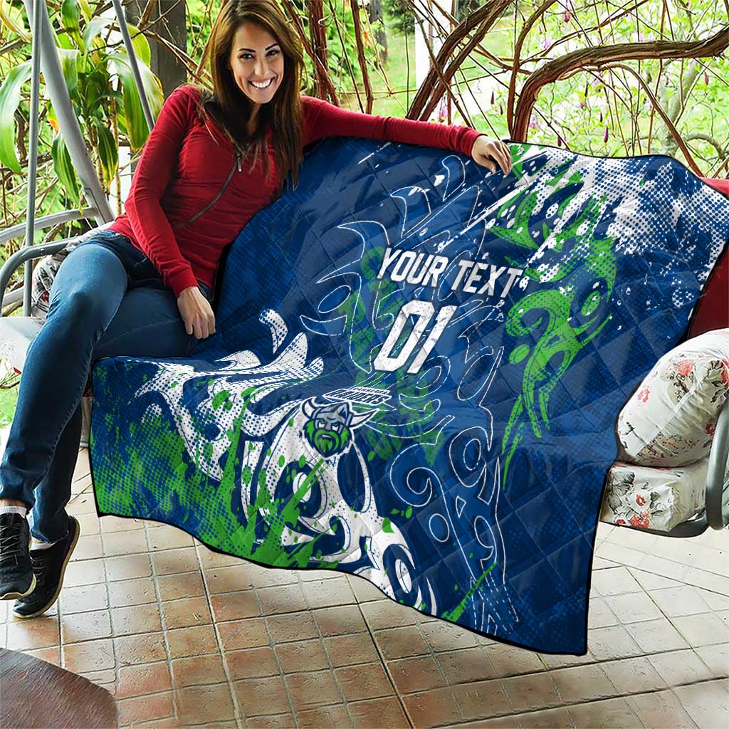 Personalized Canberra Raiders Rugby Quilt Urban Street Graffiti Style - Distressed Splatter Elements