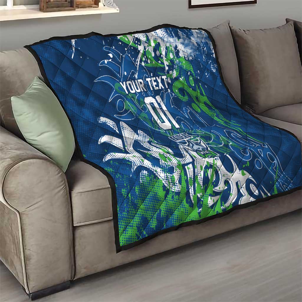 Personalized Canberra Raiders Rugby Quilt Urban Street Graffiti Style - Distressed Splatter Elements