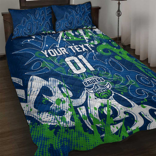 Personalized Canberra Raiders Rugby Quilt Bed Set Urban Street Graffiti Style - Distressed Splatter Elements
