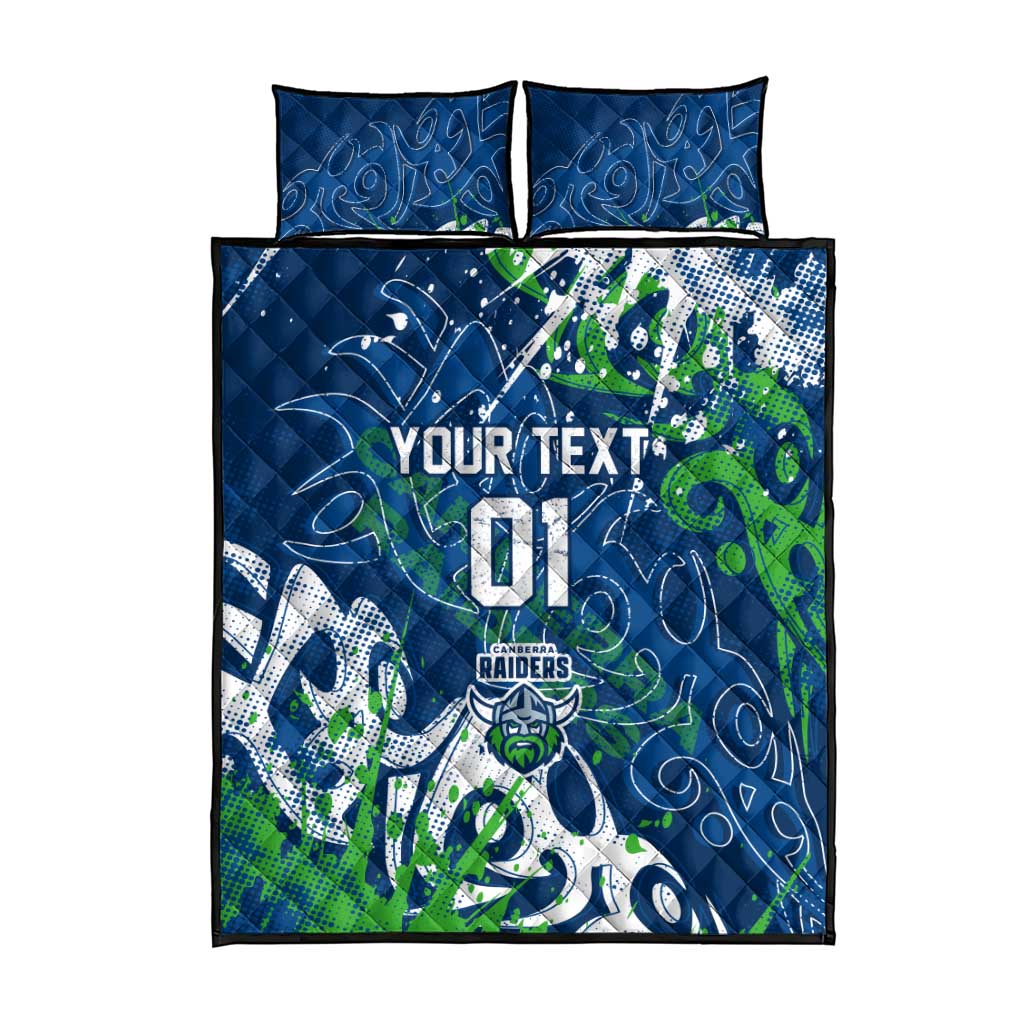 Personalized Canberra Raiders Rugby Quilt Bed Set Urban Street Graffiti Style - Distressed Splatter Elements