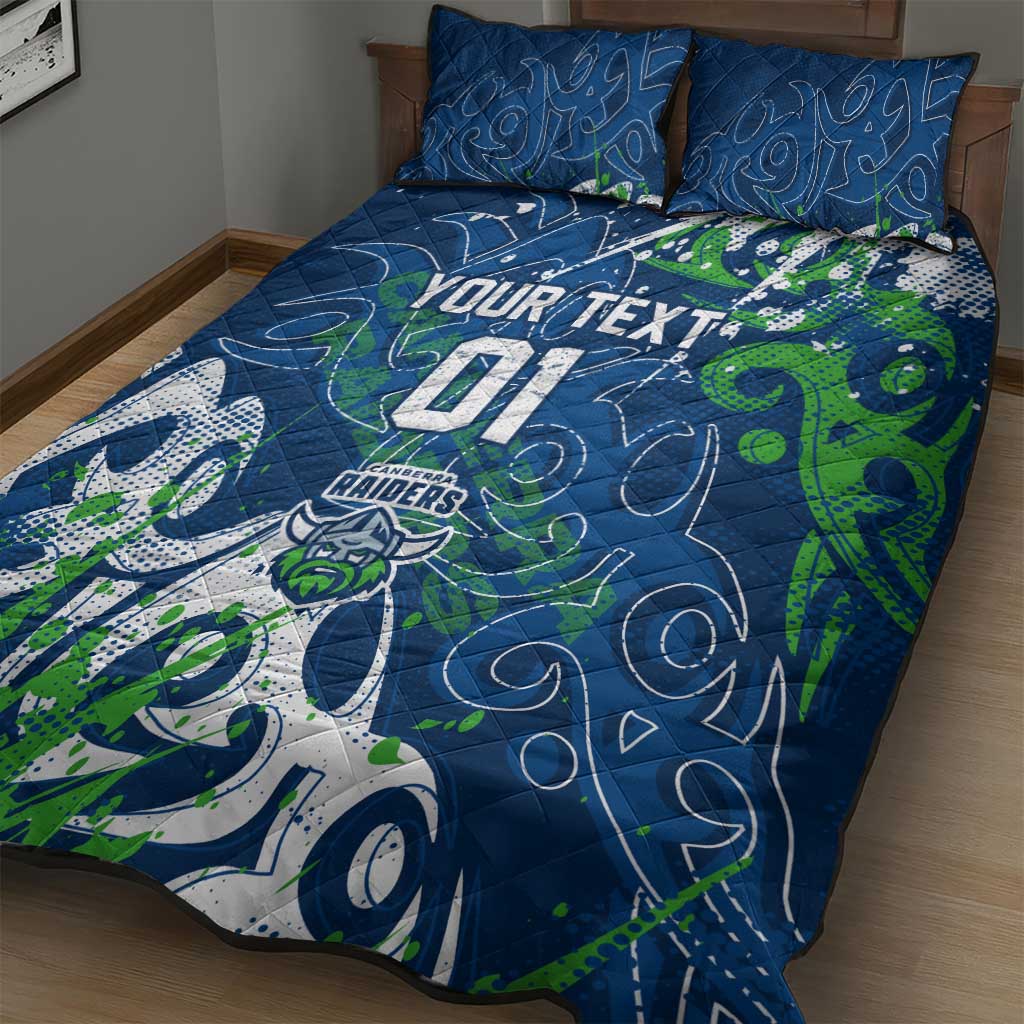 Personalized Canberra Raiders Rugby Quilt Bed Set Urban Street Graffiti Style - Distressed Splatter Elements