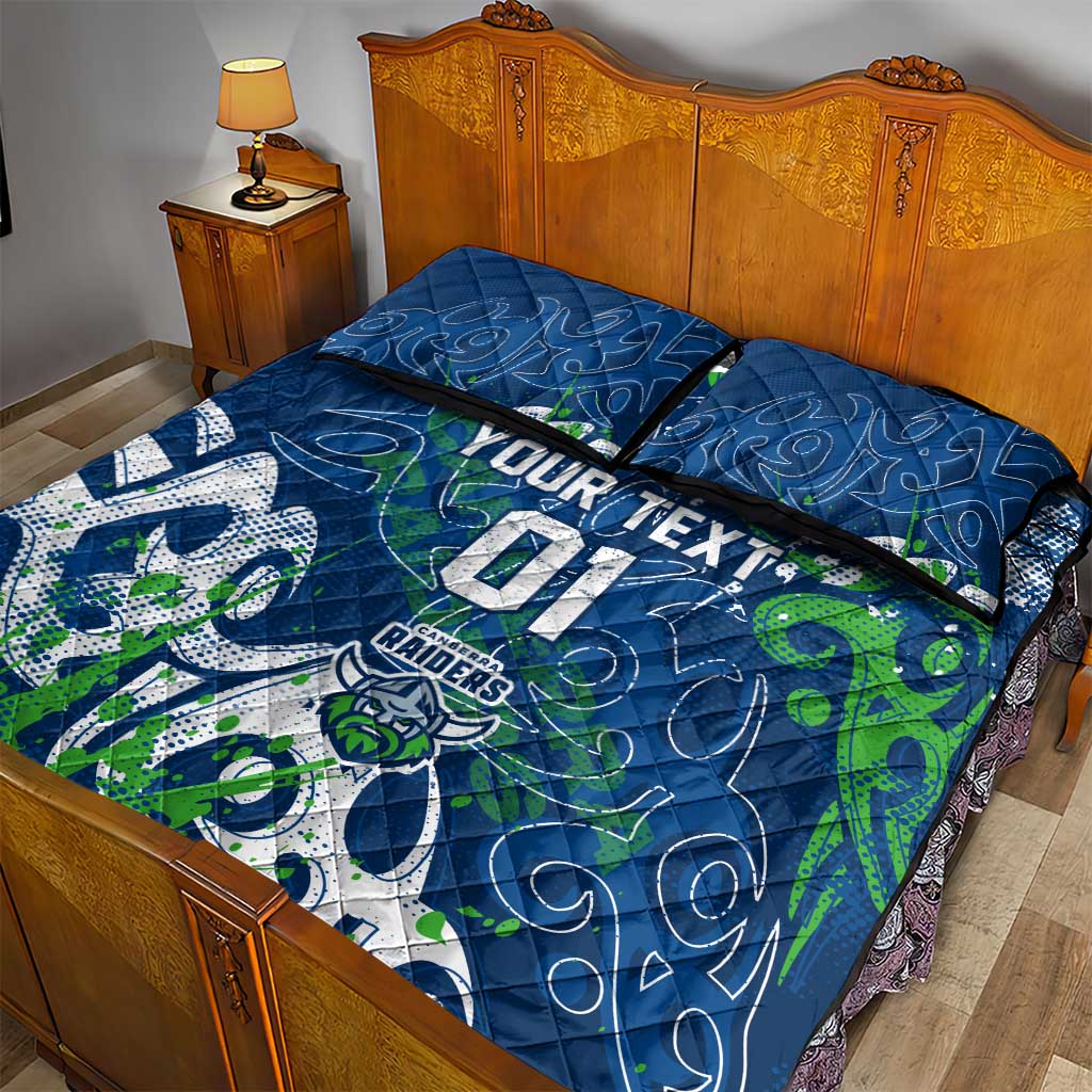 Personalized Canberra Raiders Rugby Quilt Bed Set Urban Street Graffiti Style - Distressed Splatter Elements