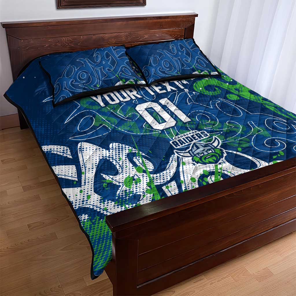 Personalized Canberra Raiders Rugby Quilt Bed Set Urban Street Graffiti Style - Distressed Splatter Elements