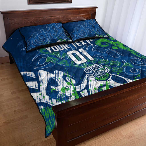 Personalized Canberra Raiders Rugby Quilt Bed Set Urban Street Graffiti Style - Distressed Splatter Elements
