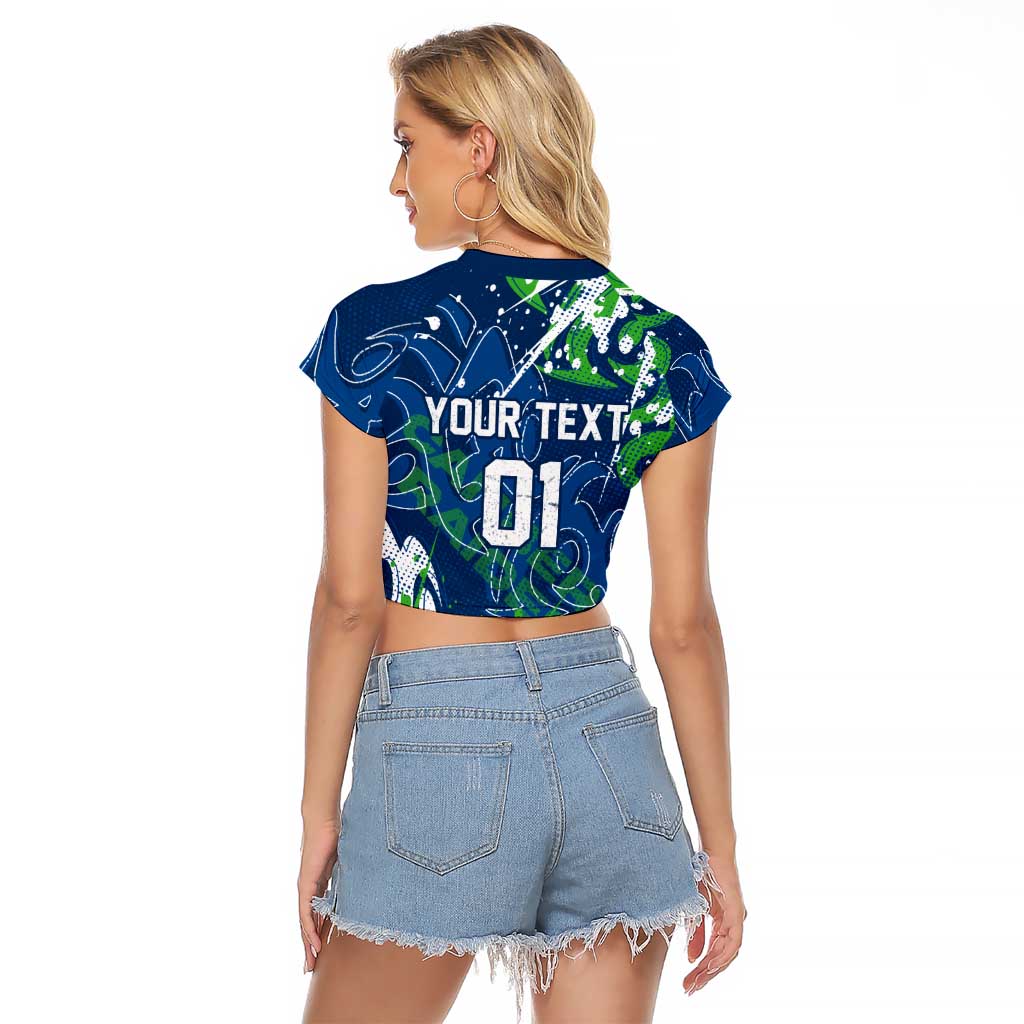 Personalized Canberra Raiders Rugby Raglan Cropped T Shirt Urban Street Graffiti Style - Distressed Splatter Elements