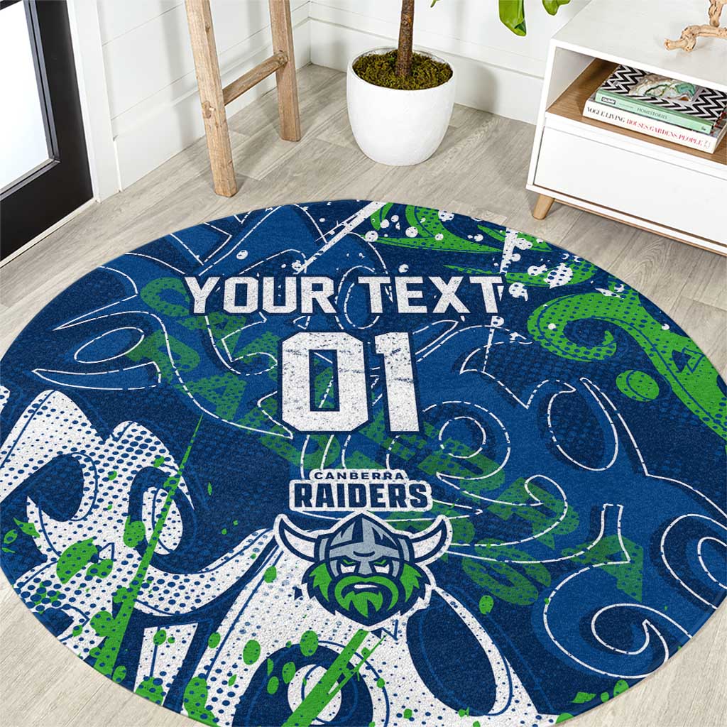 Personalized Canberra Raiders Rugby Round Carpet Urban Street Graffiti Style - Distressed Splatter Elements