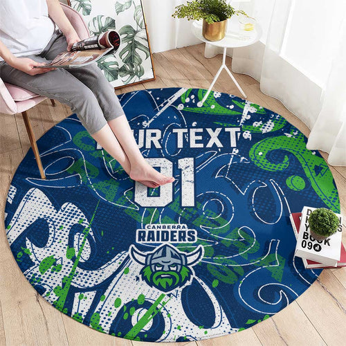 Personalized Canberra Raiders Rugby Round Carpet Urban Street Graffiti Style - Distressed Splatter Elements