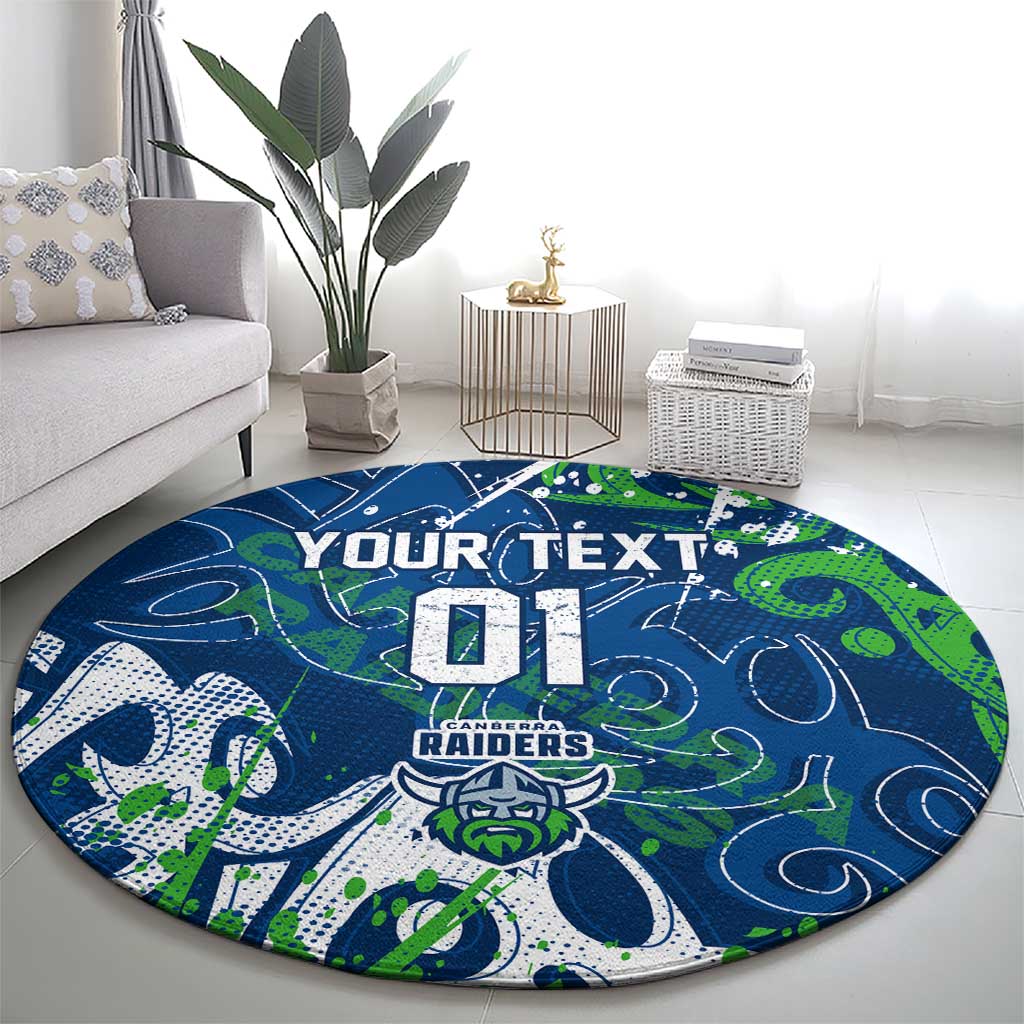 Personalized Canberra Raiders Rugby Round Carpet Urban Street Graffiti Style - Distressed Splatter Elements