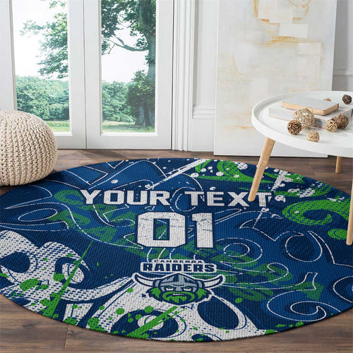 Personalized Canberra Raiders Rugby Round Carpet Urban Street Graffiti Style - Distressed Splatter Elements