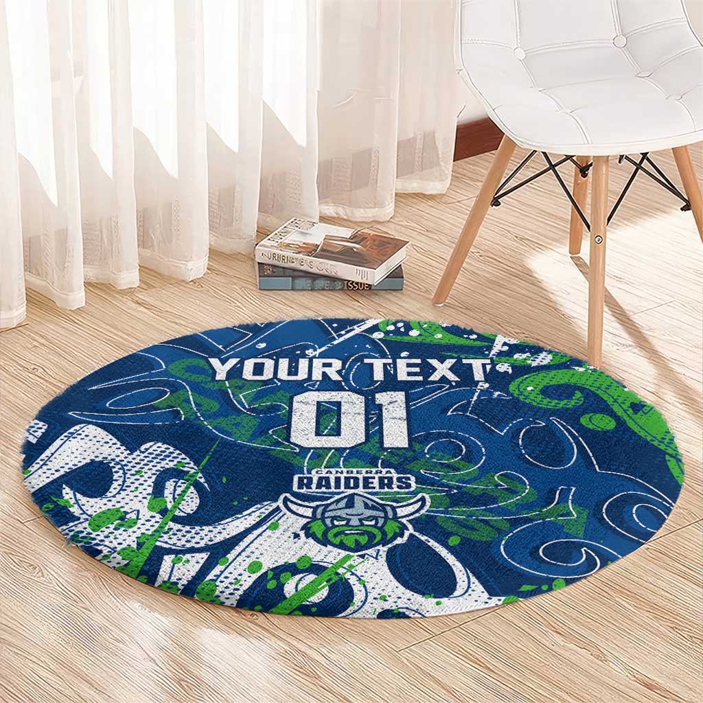 Personalized Canberra Raiders Rugby Round Carpet Urban Street Graffiti Style - Distressed Splatter Elements