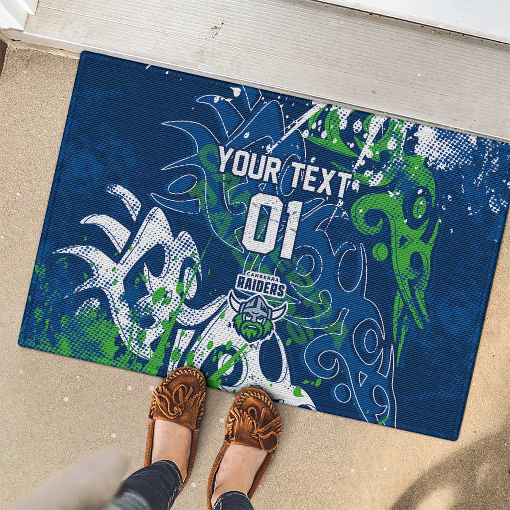 Personalized Canberra Raiders Rugby Rubber Doormat Urban Street Graffiti Style - Distressed Splatter Elements
